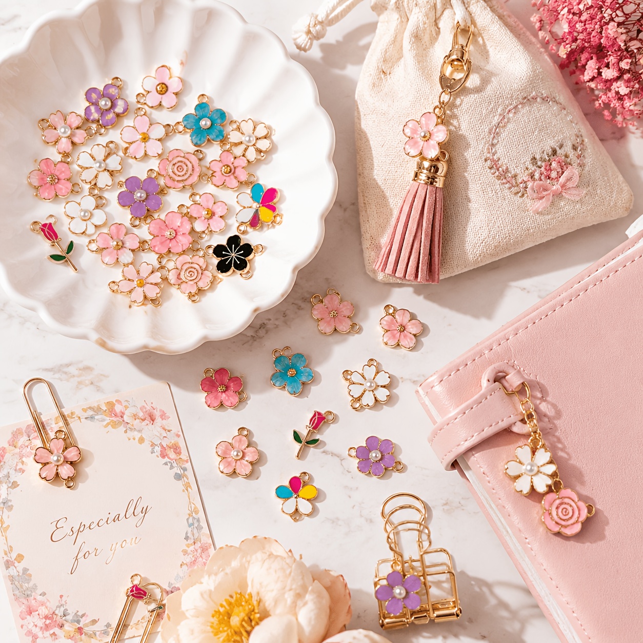 70/140pcs Random Style Flower Element Zinc Alloy Enamel Charms