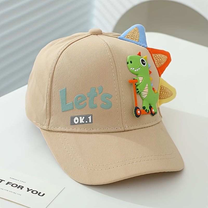Kids Dinosaur Baseball Cap, Polyester 100%, Cartoon Theme,, Hand Wash, Fitted Fit, Outdoor Hat For Boys And Girls, Suitable 3-6, Thanksgiving Occasion, Woven Weave