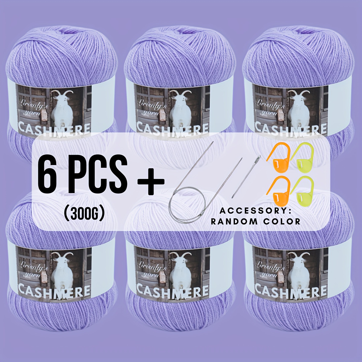 Image of 6 Balls Of Soft Cashmere Yarn Hand-woven Yarn, 65% Cashmere 25% Acrylic 10% Viscose Fiber, 6 Balls * 50g, A Total Of 300g, With Additions (accessory Colors Are Random)