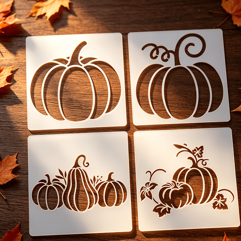 TEMU 4pcs Pumpkin Vine Themed Hollow Painting Templates, Featuring Harvest And Thanksgiving Pumpkin Elements. Suitable For Canvas, Canvas, Storage