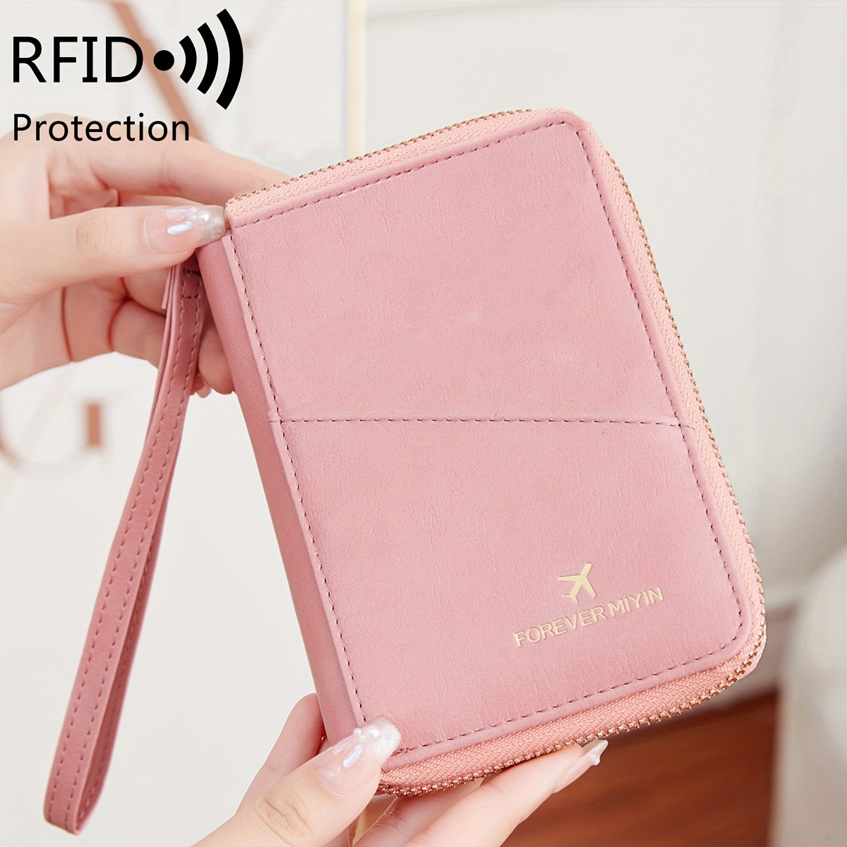 Rfid Passport Holder With Zipper And Wrist Strap, Multi-functional Portable Travel Passport And Document Storage Bag, Airplane Ticket Clip