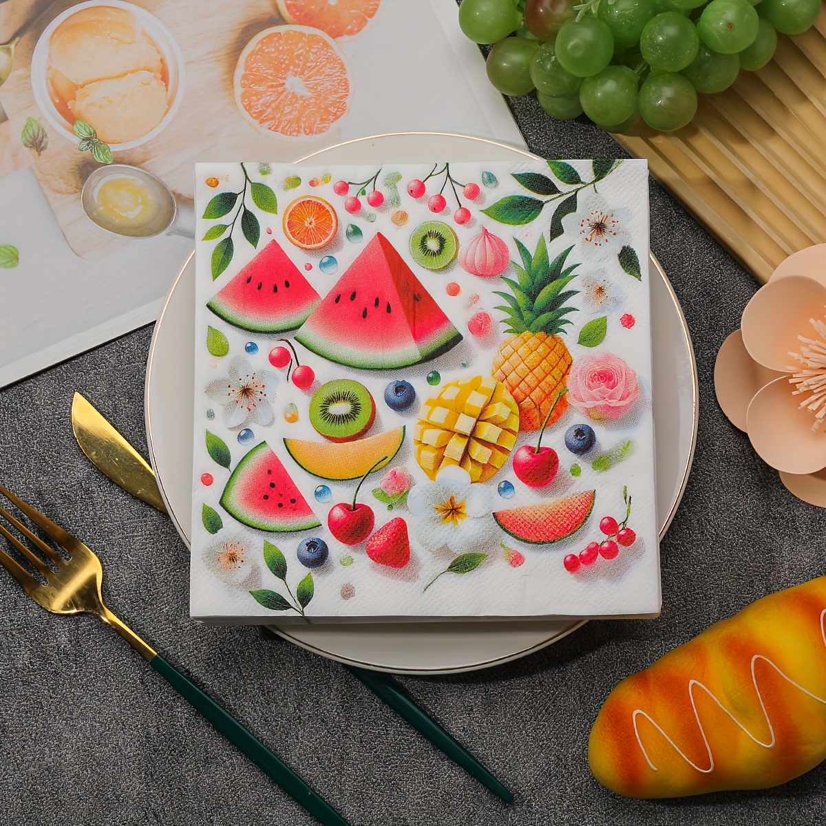 E-shop 20 Stück der neuen 2025 Frucht-Servietten mit Druck, Größe 13x13 Zoll - Dekorative Papier-Servietten für Hochzeiten, Geburtstage und