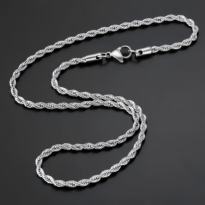 Minimalist 4mm Stainless Steel Twisted Rope Chain Necklace, Adjustable