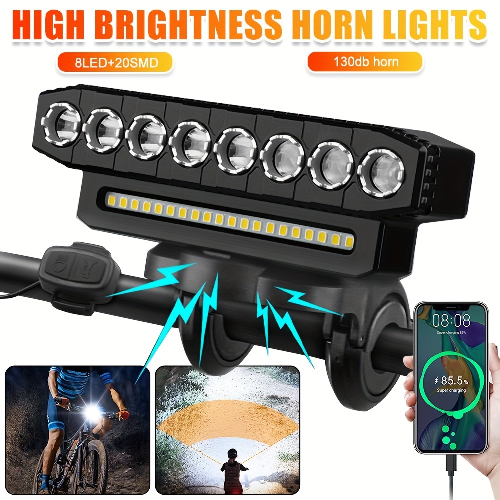 

1pc Led Headlight Horn, Brightness, 6 , -c Rechargeable, Non-waterproof Abs , Handlebar , Usb , ≤36v Operating , Rechargeable Li- Battery - For