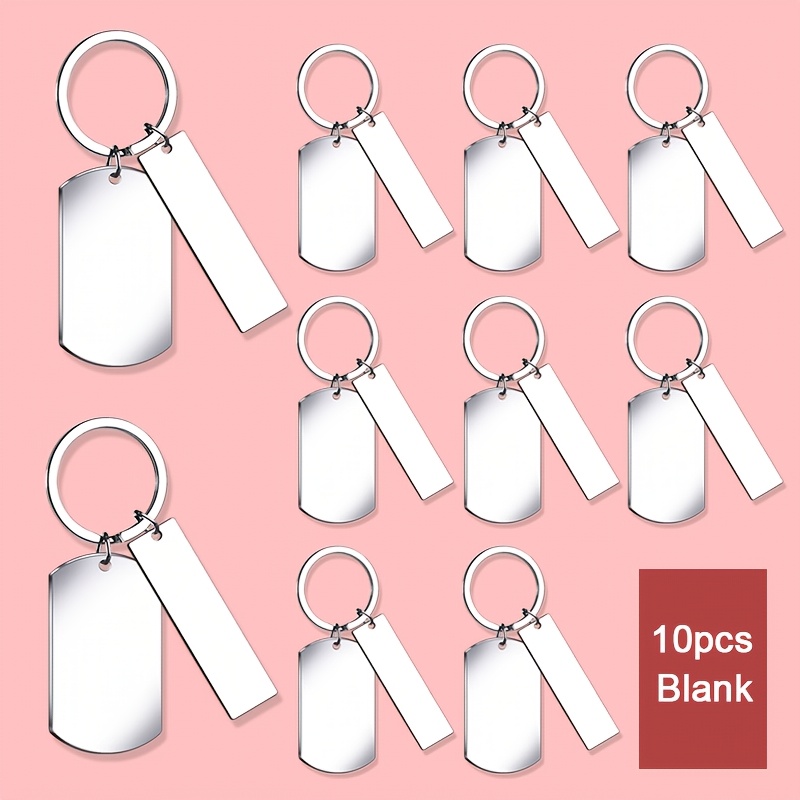 Image of 10pcs Engravable Metal Keychain Metal Stamping Blanks For Engraving Stainless Key Ring Tags With Hole Metal Stamping Tags For Diy Gift Crafts