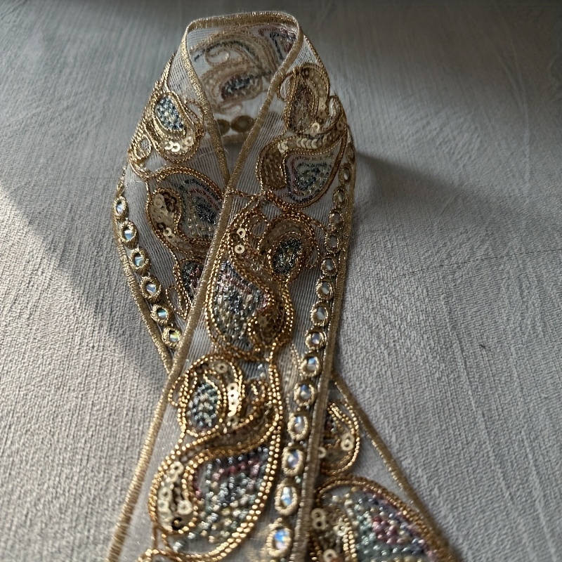 126cm/1.26m Lace Ethnic Style Embroidered Clothing Trim Sequin Embroidery Barcode Accessory Ribbon