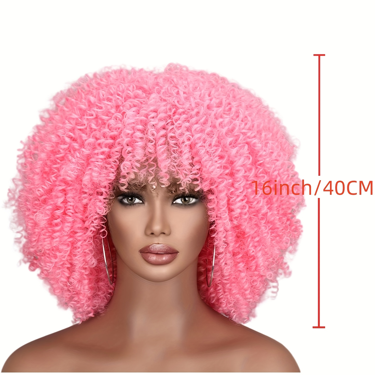 vivid pink wig bangs women short loose wave heat - Temu display picture 3