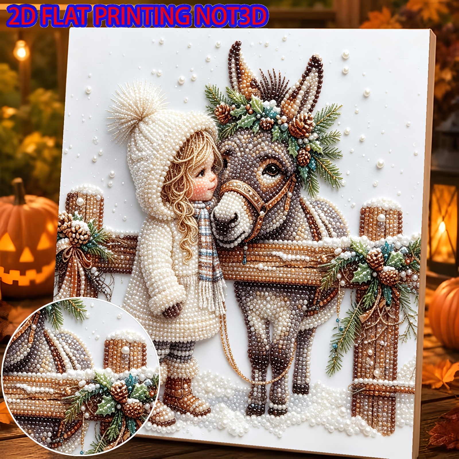 TEMU 2d Flat 1pc Winter Snow Theme Design Handmade Glue Drill Creative Drill Painting Kit, With Tools And Pearl Drill Bag, Home/office Decoration