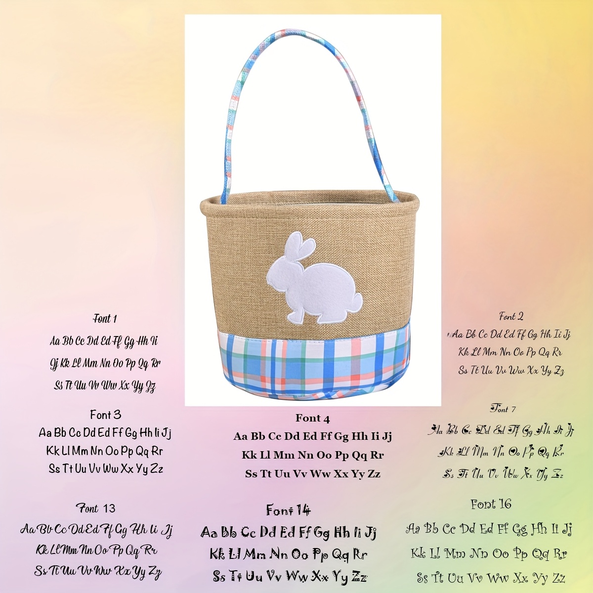 TEMU Personalized Easter Bunny Tote Bag, Burlap Baskets, Custom Text Embroidered Polyester Striped Gift Bags For Egg Hunt, Cute Rabbit Design Holiday