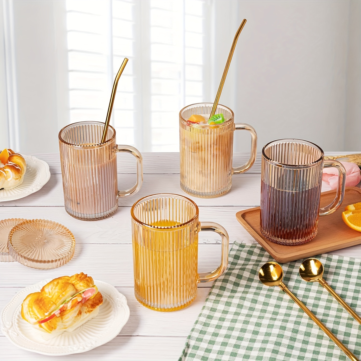 8 pieces glass coffee mugs tea cups amber glass mug - Temu