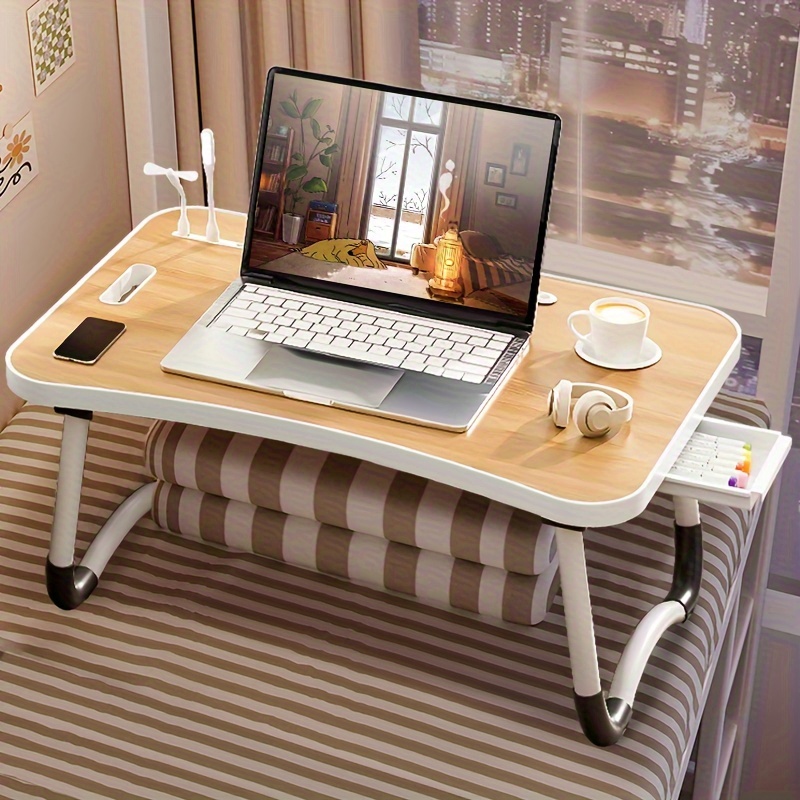 

Ultra Large Portable Laptop Bed Table - Multi Functional Tray Holder With Cup Holder And Drawer, Usb, Fan, And Light - Eating, Reading, And Writing On Beds, Sofas, Floors - Stable, , And Foldable