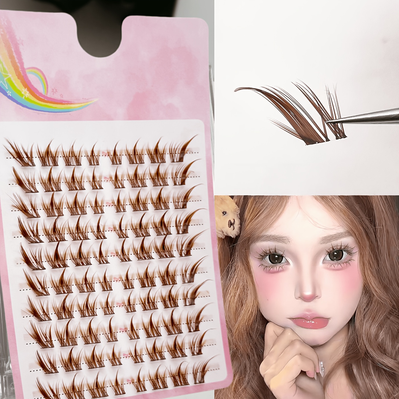 80pcs Of Japanese-style Brown False Eyelashes, Natural Anime False Eyelashes, Korean-style Makeup False Eyelashes