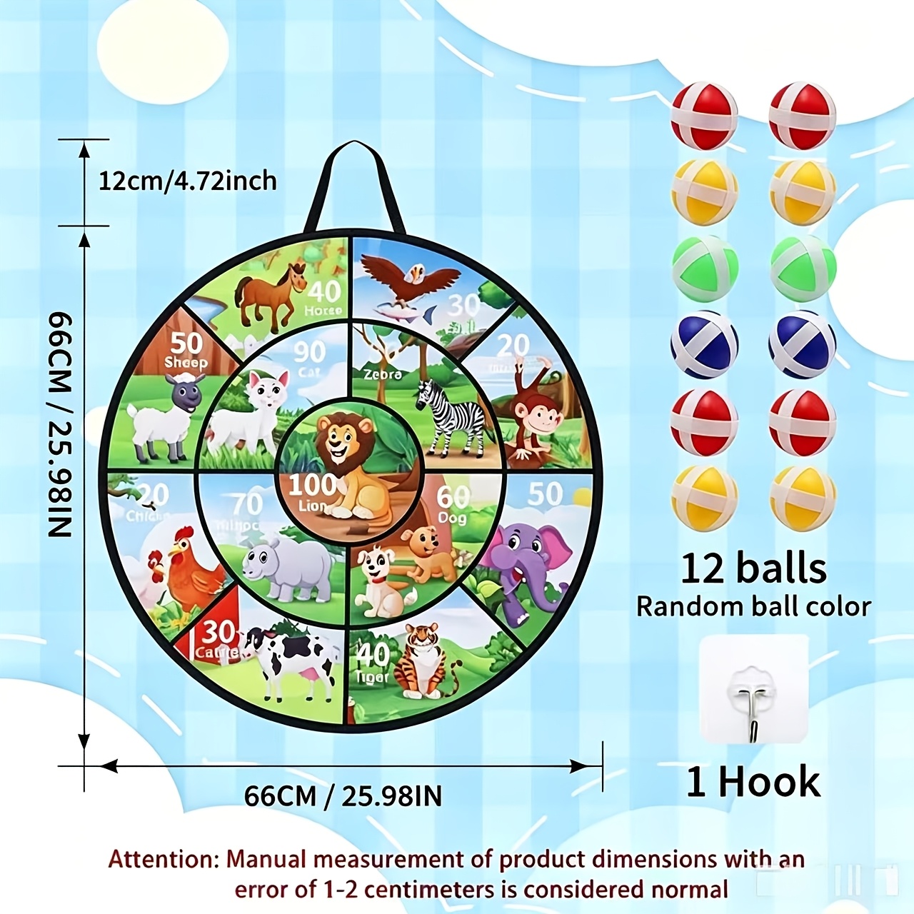 TEMU Extra-large Sticky Ball Dartboard, With 6/12 Balls, Scoring , Parent-child Interaction To Enhance , Suitable For Indoor/outdoor Use, Multiplayer