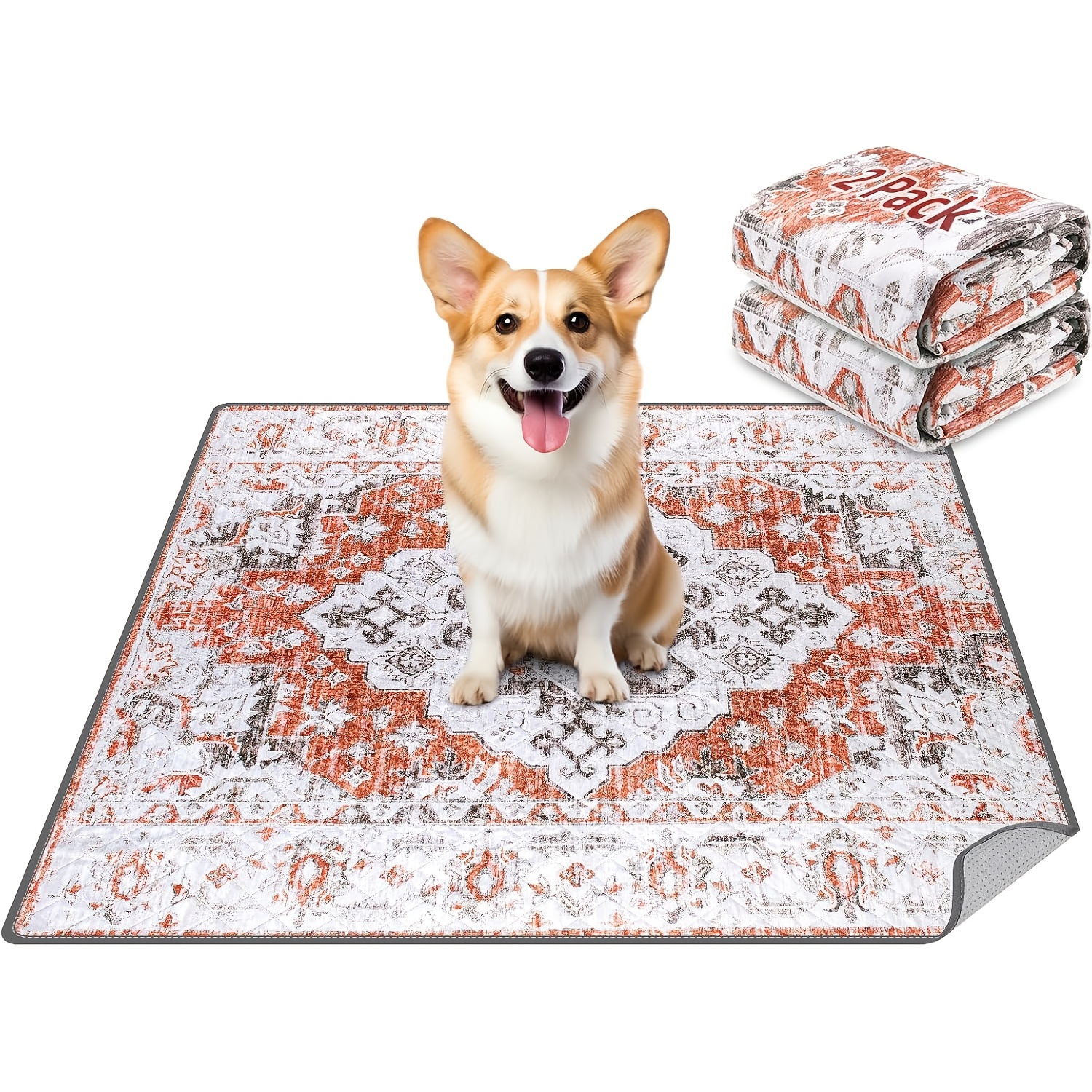 TEMU Washable Pee Pads For Dogs, 2 Pack Super Absorbent Reusable Puppy Pads Leakproof Dog Traning Pads, Waterproof Non-slip Whelping Pad For Floor, Playpen, Crate, Couch-36"x36" (red-orange)