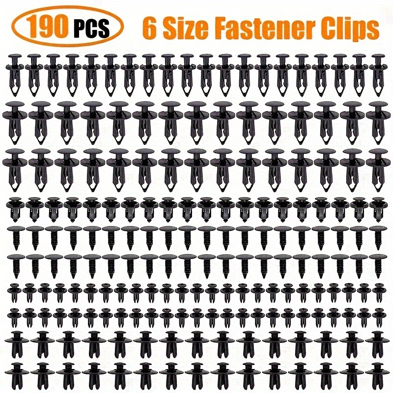 TEMU 190pcs Car Retainer Clips Kit - 6 Sizes Of Plastic Fasteners For Automotive Trim Panel Push Pin Clips, Auto Body Bumper Fender Rivet Set For Trucks Motorcycles