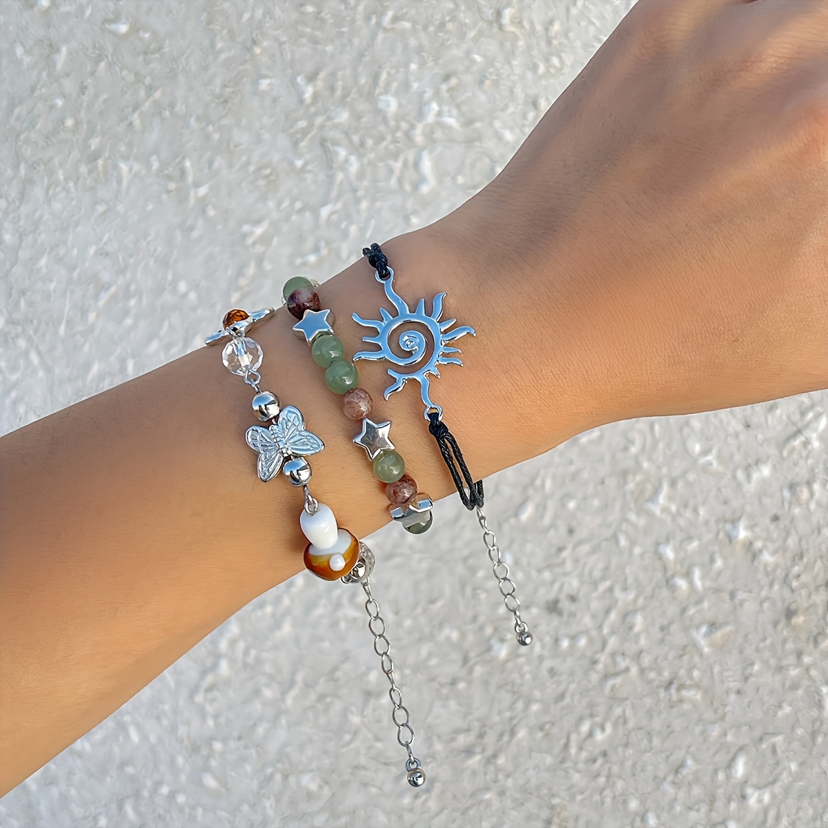 3pcs Ethnic Bead Women Retro Starry Colorful Star-shaped Mushroom Bead Set