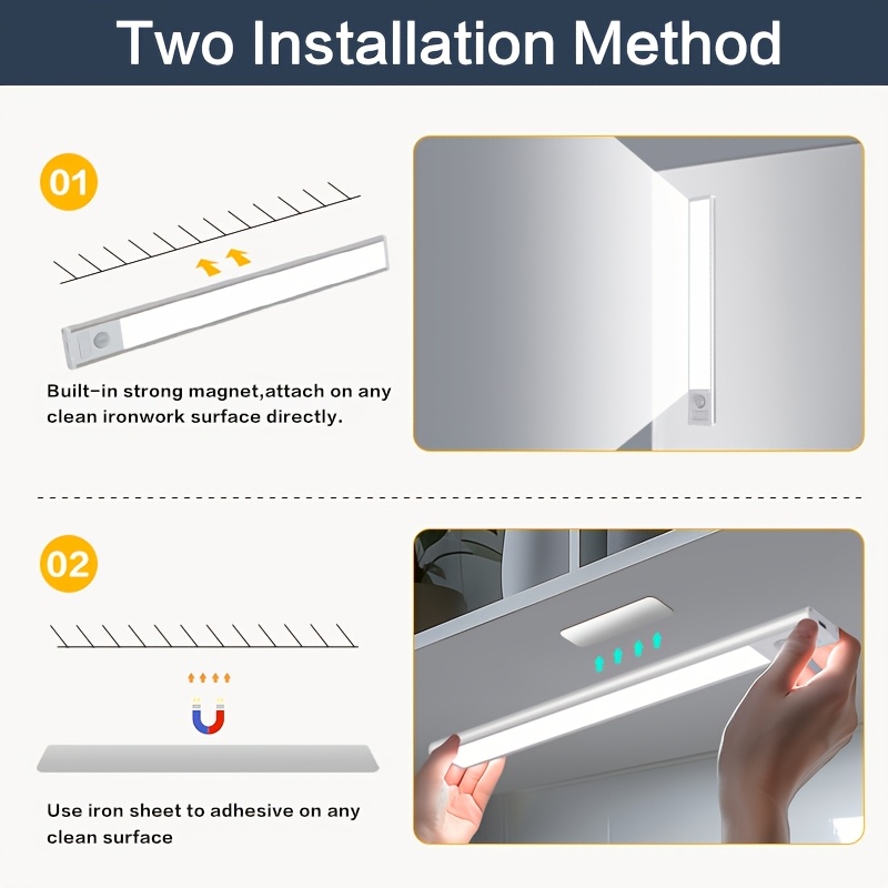 2pcs LED Motion Sensor Cabinet Light, Wireless Magnetic USB Rechargeable