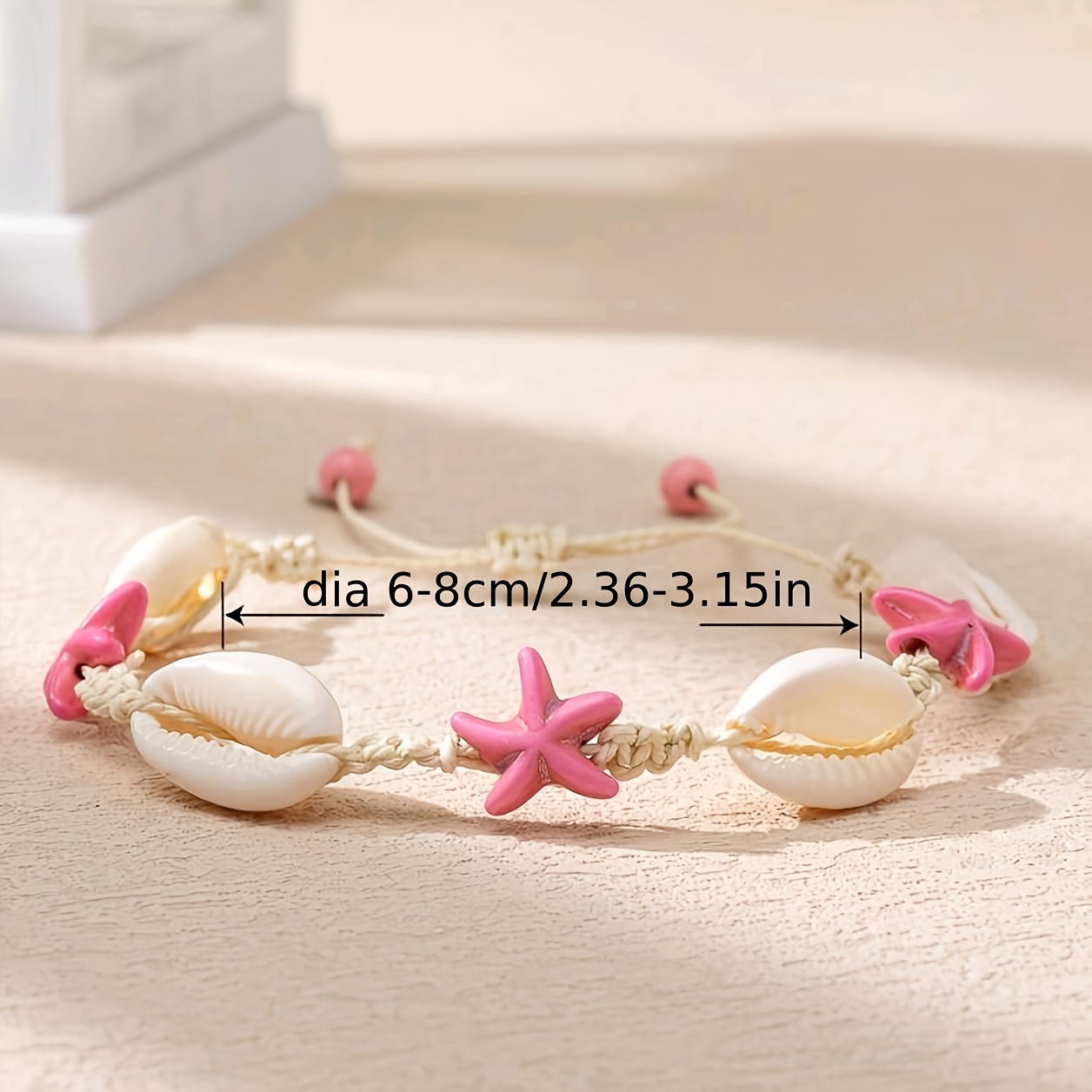 Boho Starfish & Shell Rope Knot Bracelet Pink Starfish Shells & Coral Beads