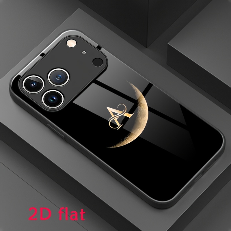 TEMU Phone Case - Trendy Moon Letter A Pattern Glass Phone Case Suitable For Iphone 17 17promax 17air 16promax 16e 15 14plus 13pro 12 11promax,