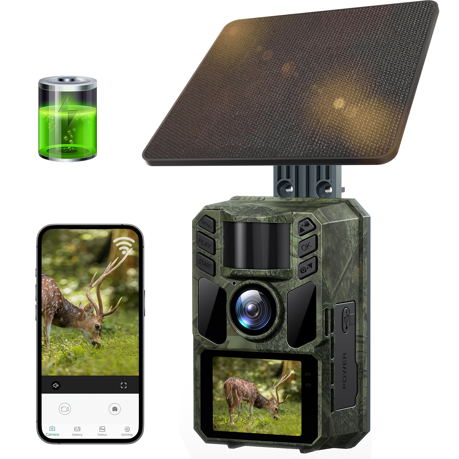 Image of Wifi Trail Camera Solar Trail Cam - Rechargeable Trail Camera Built-in 5000mah Battery - 4k Hunting Camera With Night Vision For Wildlife Monitoring Support App Control Ip"67" Without Wifi Version