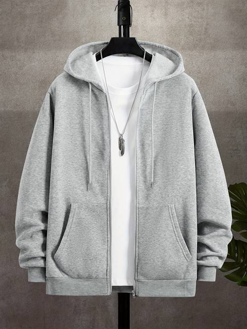 mens casual zip up open front hoodie fashion solid color hooded sweatshirt jacket