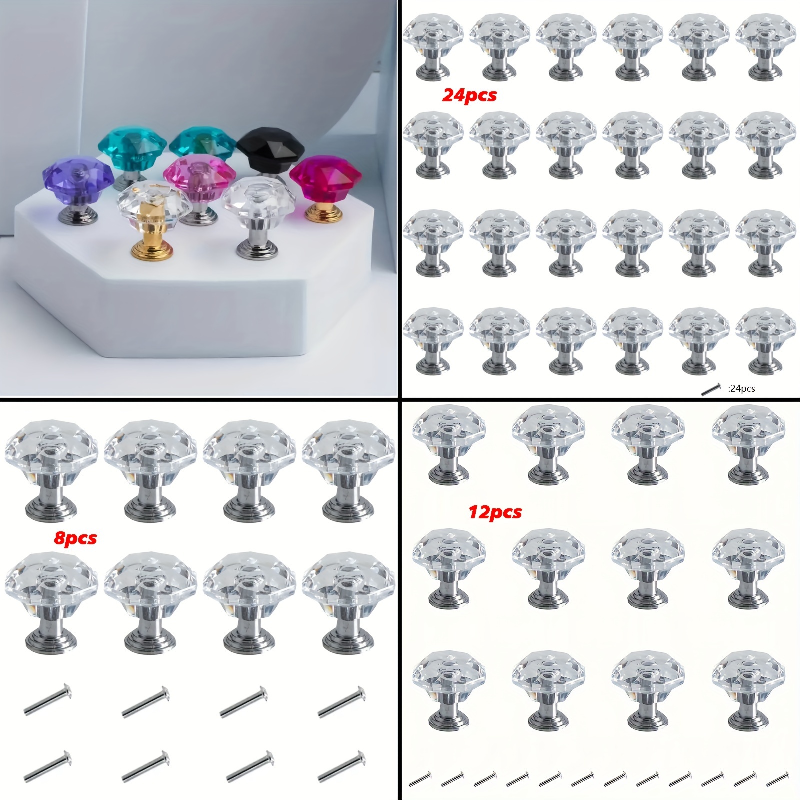 

8/12/24pcs Acrylic Cabinet Knobs, , Hardware Pull Handles For Drawer, , Cupboard, And Shoe Cabinet