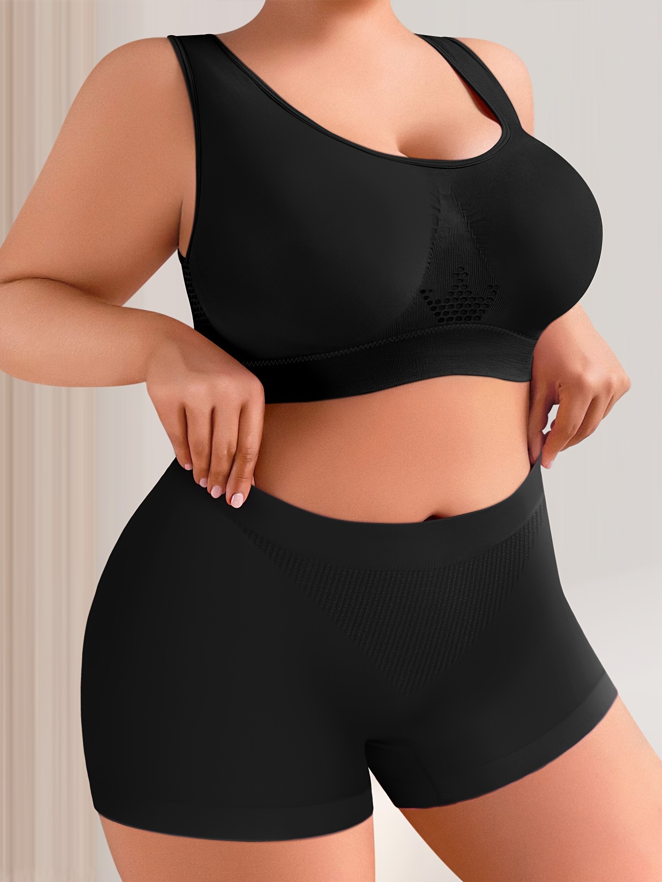 1pc Seamless Low Waist Panty Full Coverage Underwire-Free Comfortable Style Plus Size Bra in Rose, MIOTAN