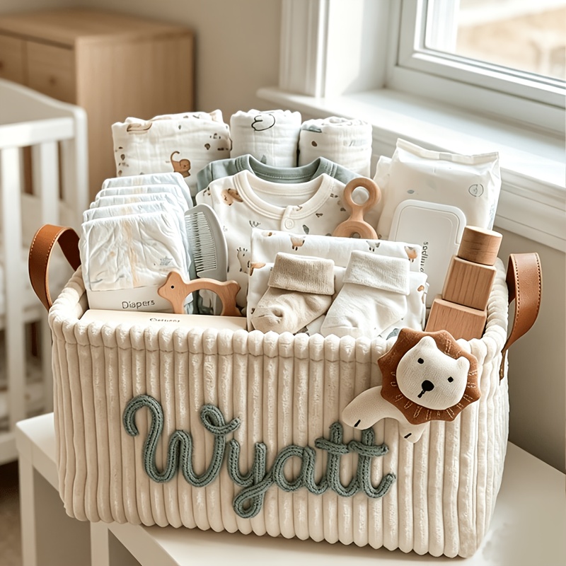 TEMU Panier de rangement personnalisable avec nom et poignée, panier de rangement pour couches pour nouveau-nés, panier cadeau de , panier