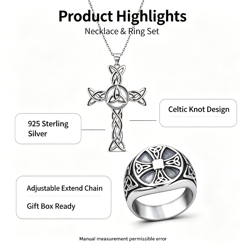 Women's 925 Silver Celtic Triple Knot Cross Jewellery Set