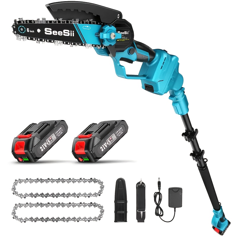 Tronçonneuse Sur Perche Télescopique 2-en-1 - Mini Tronçonneuse Sans Fil 6 Pouces, Batterie 4000mAh, Compatible Makita - 8