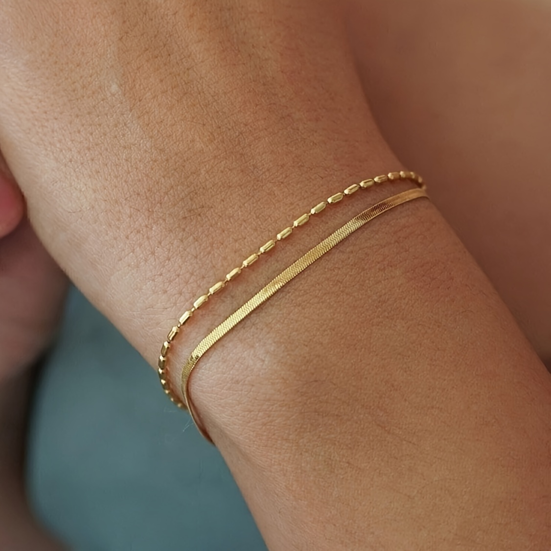 A Golden Stainless Steel Layered Ancient Chain With Bead Bracelet Is Perfect For Women's Everyday Wear And Vacation Gifts