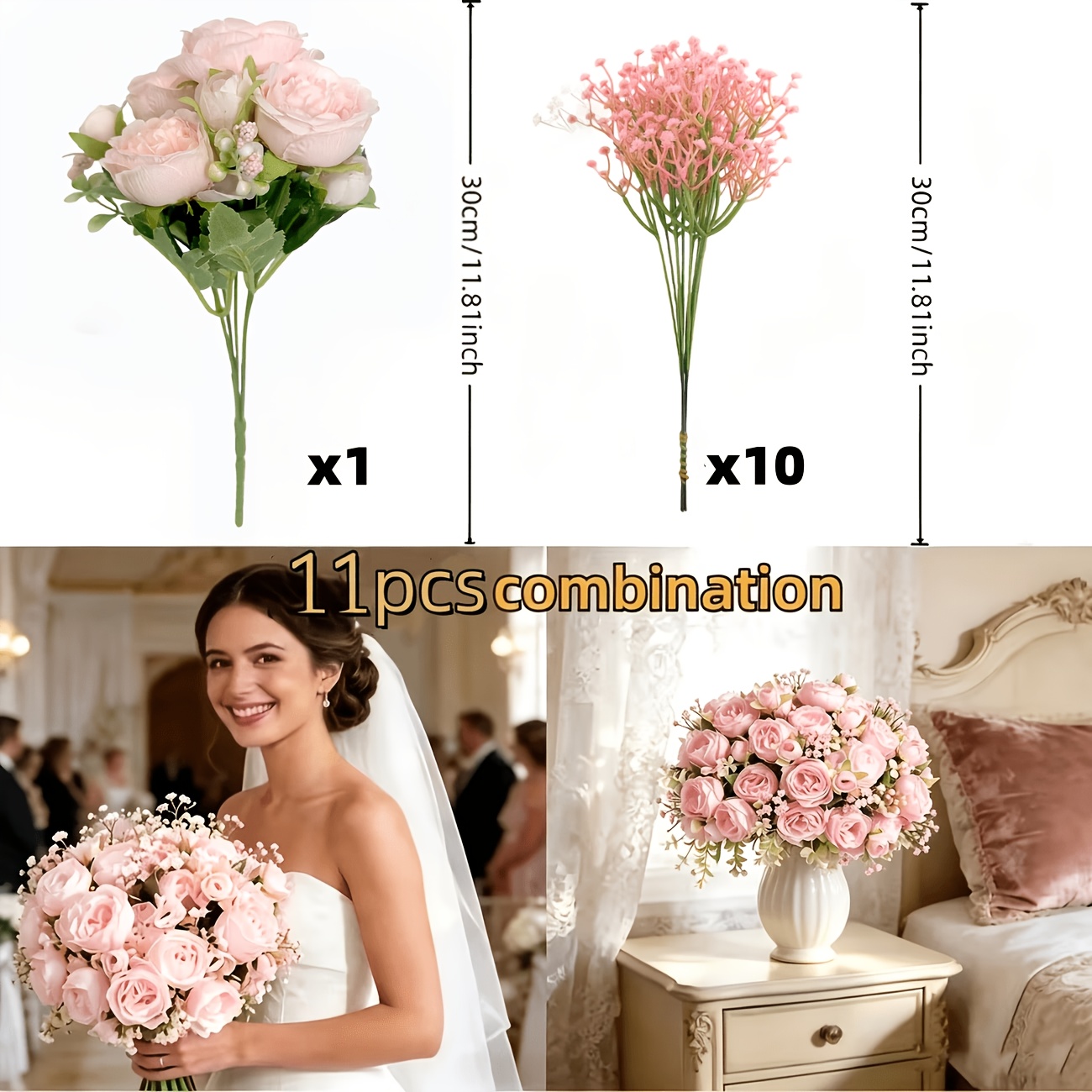 TEMU 11pcs Bouquet de réaliste | Convient pour la décoration intérieure et extérieure de , les arrangements de mariage, les bouquets de mariée, les