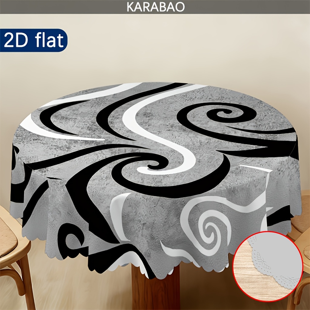 TEMU 1pc Abstract Swirl Pattern Round Tablecloth, Stylish Outdoor Tablecloth, Perfectly Accents Your Dining Table And Home DÃ©cor, Ideal For Table