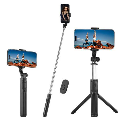 101.6 cm Retractable Selfie Stick Professional Floor Tripod For Live Streaming, With Wireless Remote, 360° Rotation, Stable Anti-shake Design. Ideal For Travel & Outdoor for live Streaming. Compatible With IPhone/ Smartphones