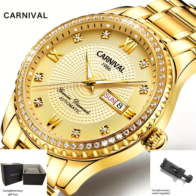Men' Self-winding Mechanical Watch From I&w Carnival, Featuring A Synthetic Sapphire Crystal Case Back, A , And Water Resistance, Perfect For Holiday Gifting, Without Battery