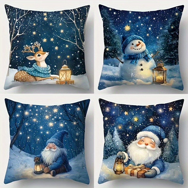 

4- Christmas , 18x18 , Polyester, , , , Decorative , Snowman, , Dwarf For , , Sofa Decor