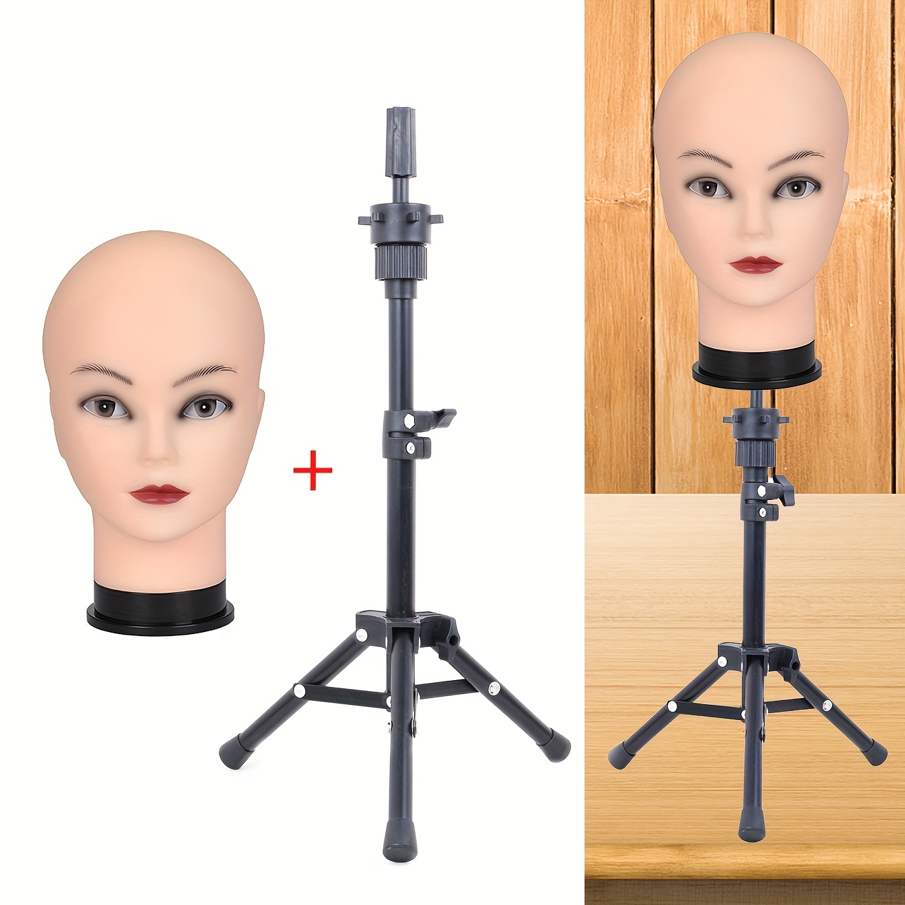22 44in adjustable tripod wig stand bald mannequin head  display picture 3