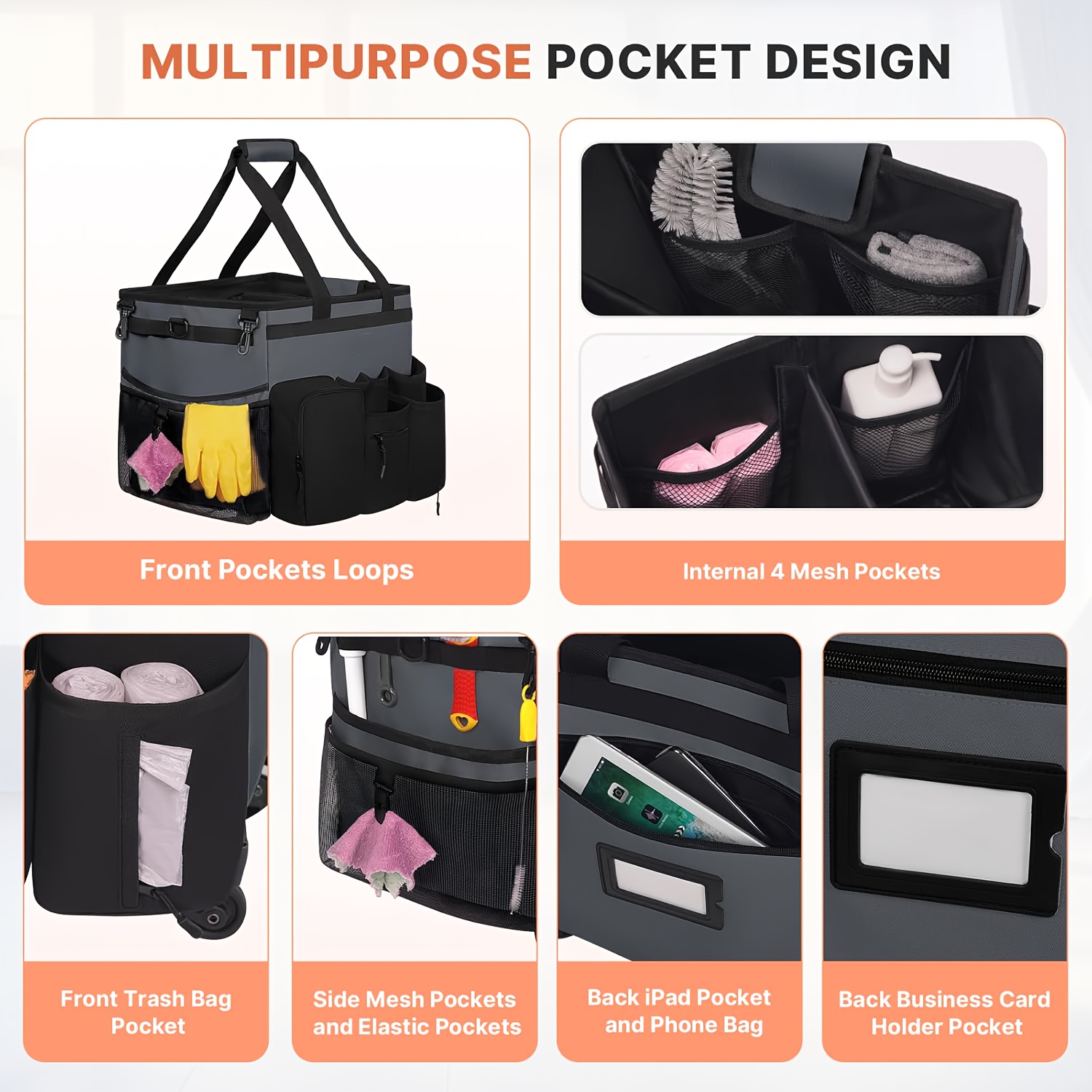 High-Capacity Large Rolling Cleaning Caddy Bag With Detachable... product image 6