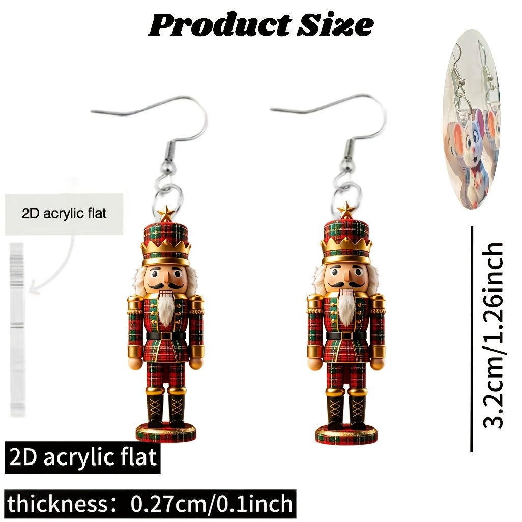 2D Acrylic Christmas Nutcracker Pendant DIY Earrings