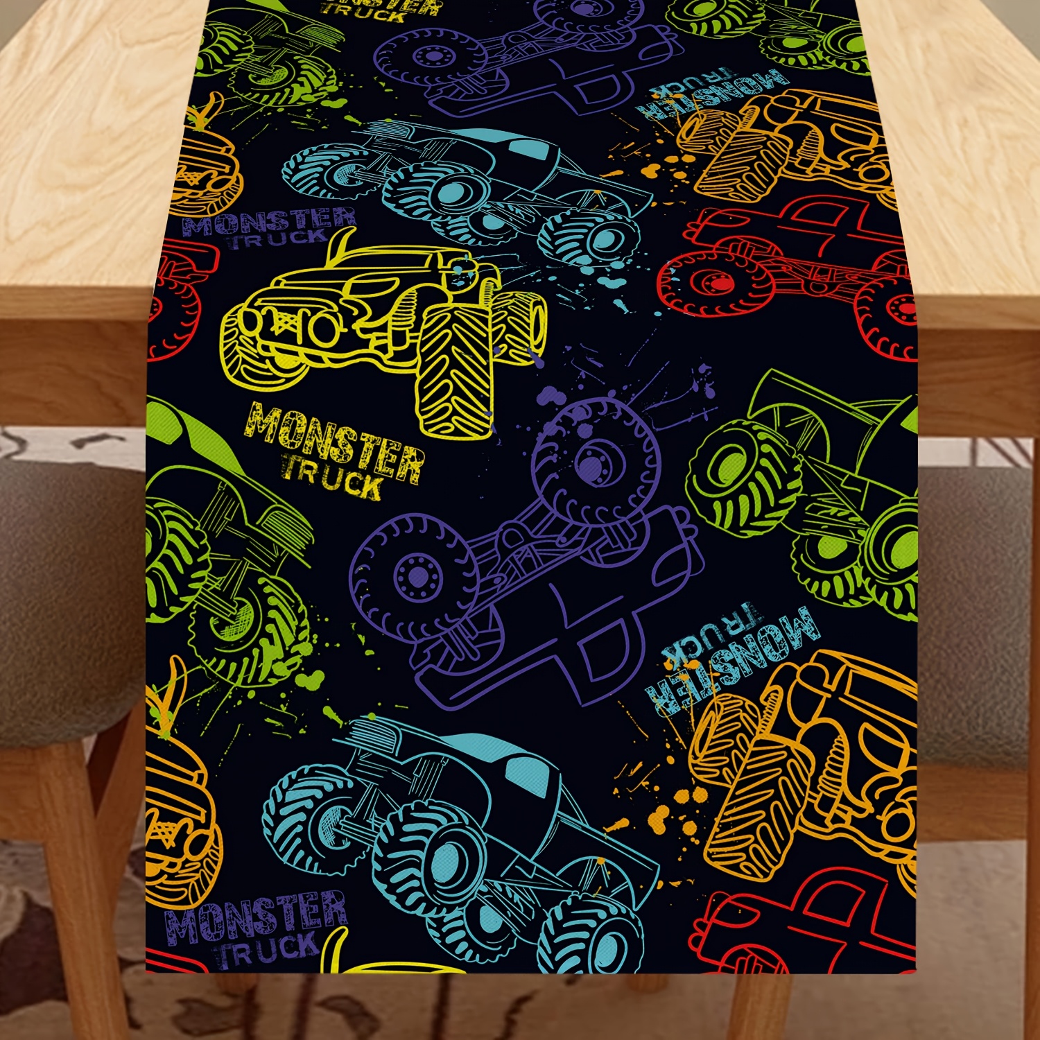 

Vibrant Neon Monster Truck Table Runner - Polyester, 100% Woven, ' Parties & Home Decor, , Car Decorations