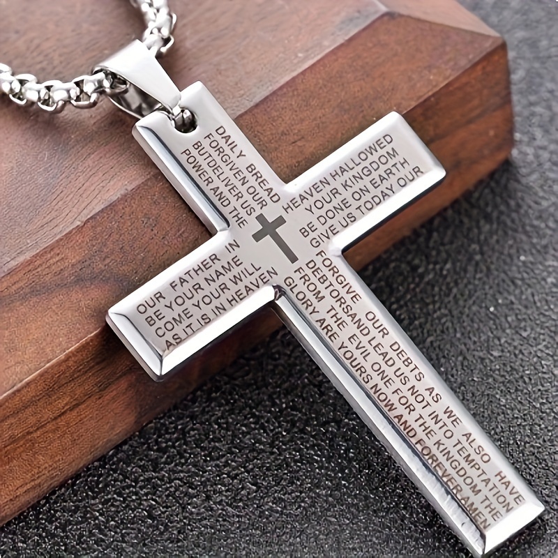 Men's Engraved Cross Pendant Necklace