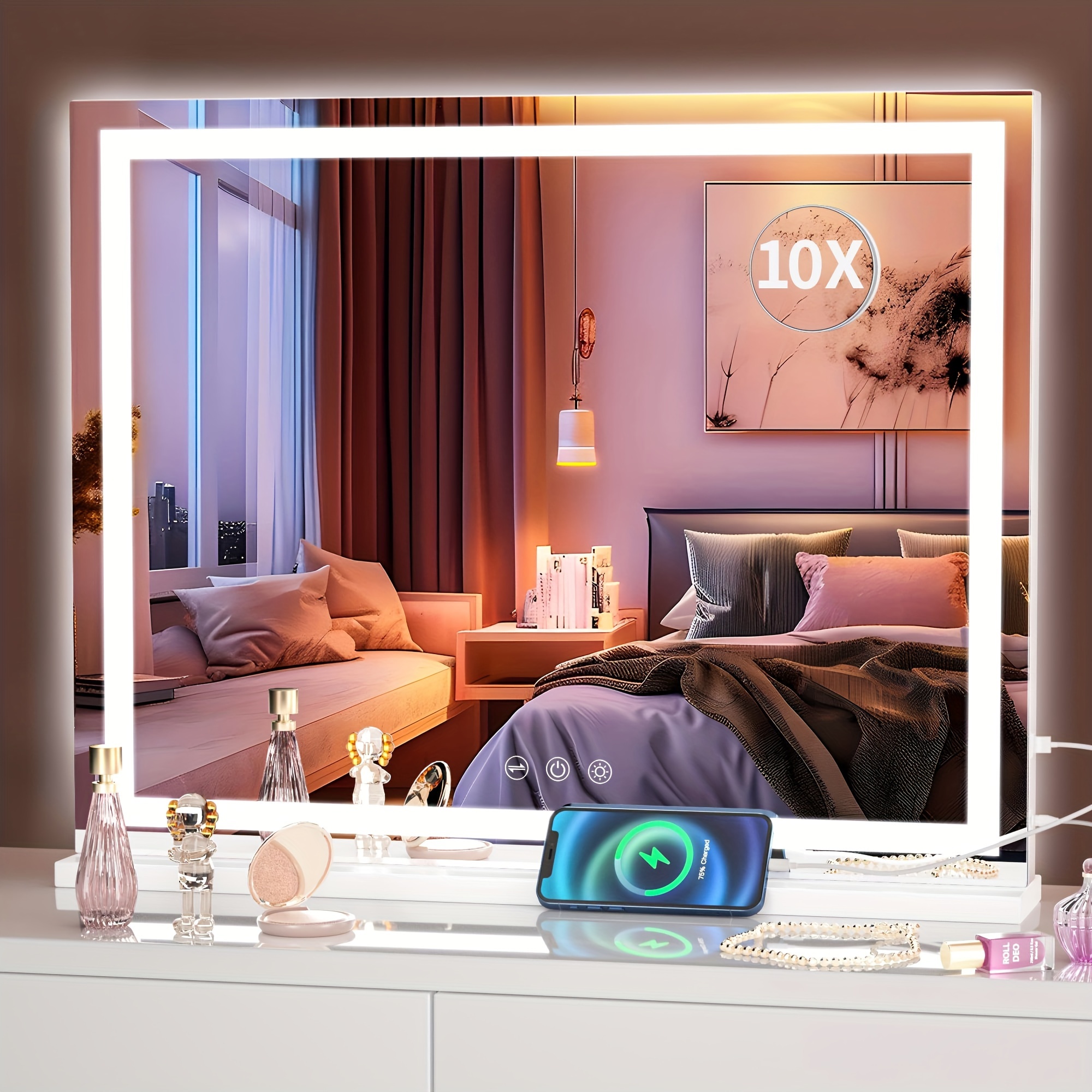 

Vanity Mirror With Lights, 40" X 32" Led Makeup Mirror, Lighted Makeup Mirror With Dimmable 3 , Touch Screen Control Led Vanity Mirror