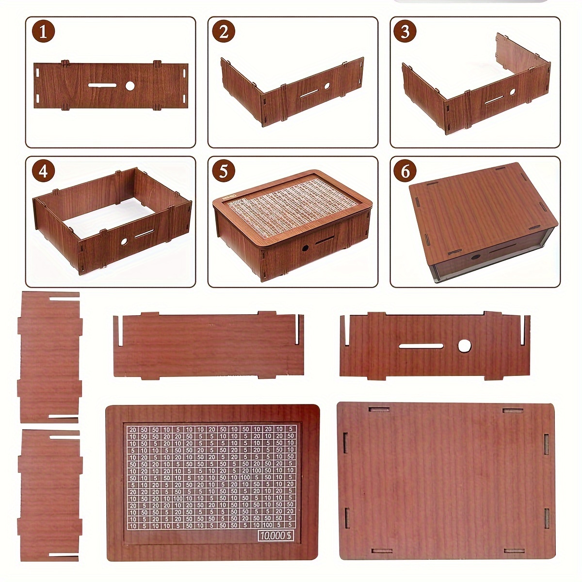 cash vault wooden savings box wooden cash saver money box with money target and numbers wooden coin bank money box with counter for savings goal 10000 best gift for friends details 4