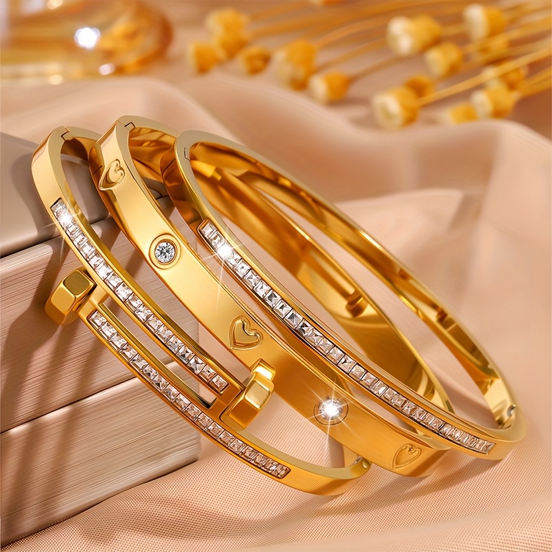 3pcs Waterproof Stainless Steel Bangle Bracelet Set, Unisex
