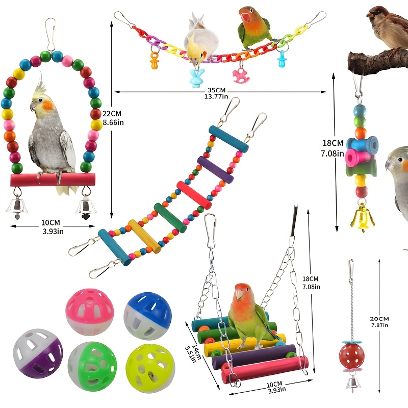 Parrot Toy Set Bird Cage Additions Ladder Swing Ring Plastic Educational Ball Bird Toys 11pcs Random Color