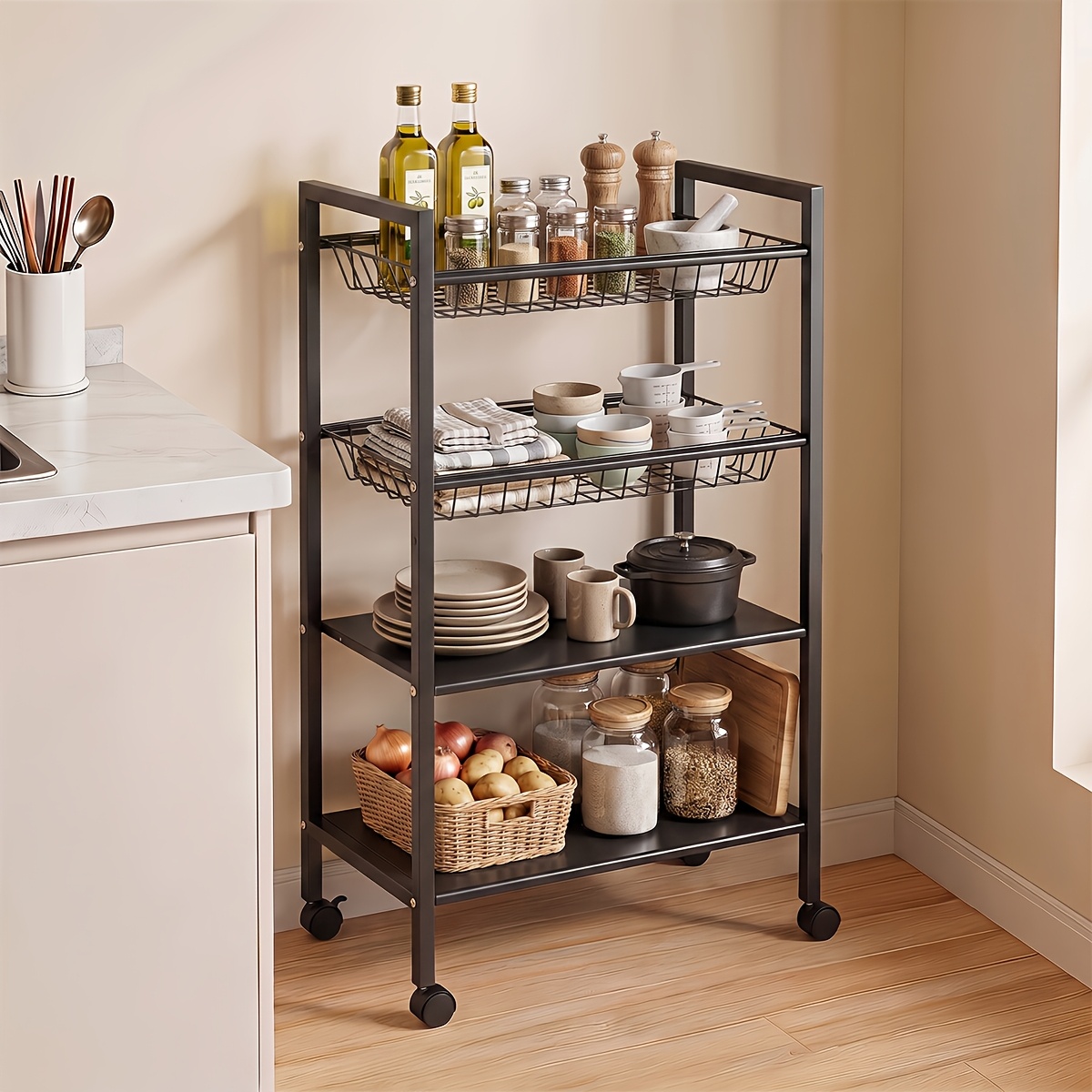 TEMU 4-tier Storage Cart Rolling Kitchen Shelving Unit On Wheels For Bathroom, Kitchen, Laundry