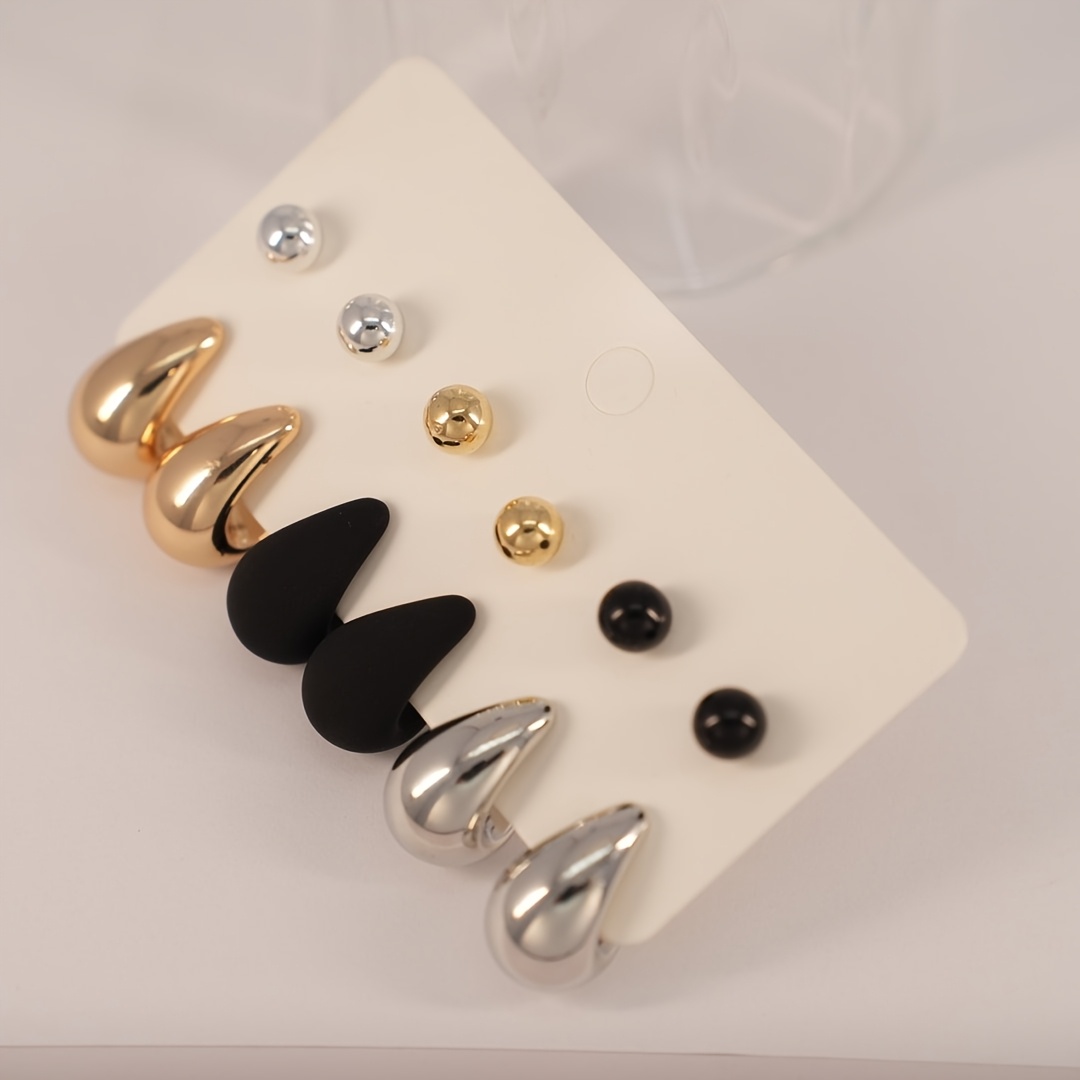 12pcs Water Drop Earrings Set Stainless Steel Earring Post Plastic Ball Shape