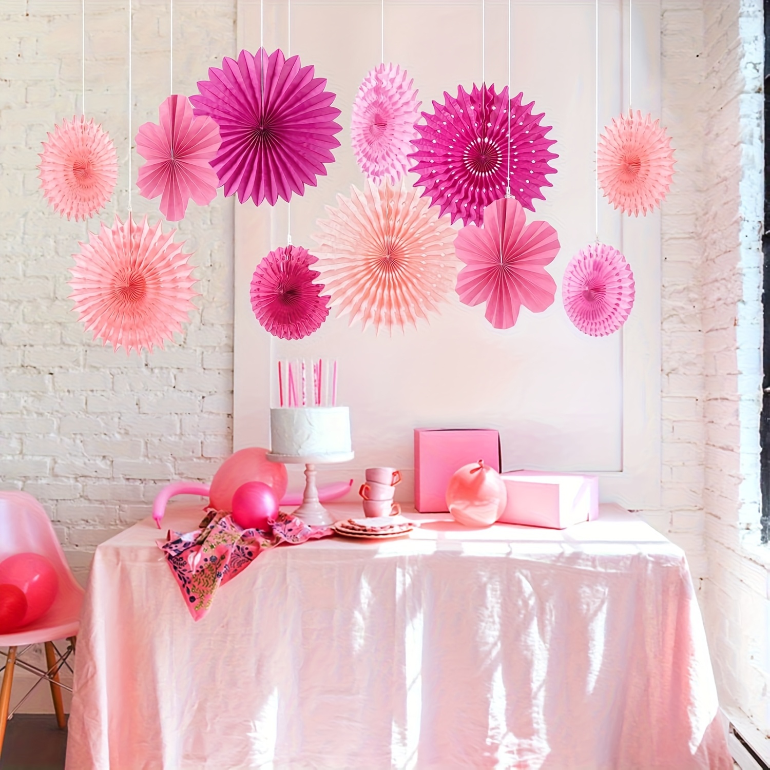 Set Of 11 Pink Paper Decorations, Including Hanging Flowers, Ideal For Wall Decor, Perfect For Birthday Celebrations, Weddings, Festivals, Carnivals, And Mexican-themed Parties
