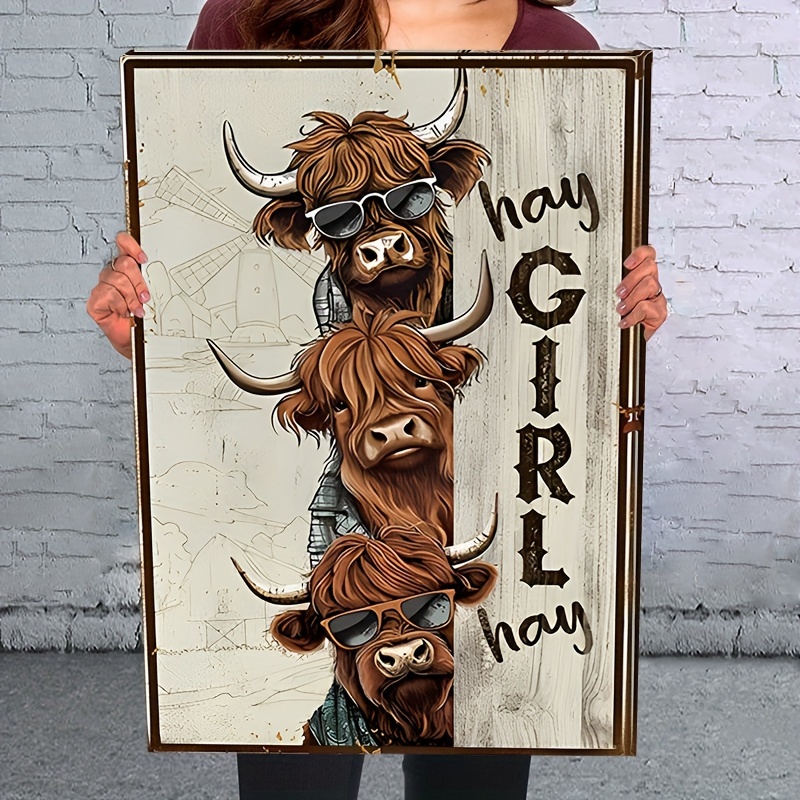 

1pc Wooden Framed Canvas Painting Highland Cattle Inspirational Paintings Wall Art Prints For Home Decoration, Living Room & Bedroom, Festival Party Decor, Gifts, Ready To Hang