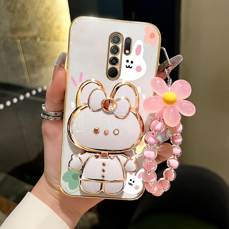 TEMU Phone Case: Flower Strap Makeup Mirror Cute Rabbit Phone Holder Case For Xiaomi Redmi 9 Redmi9 Luxury Girl Woman Used Kick